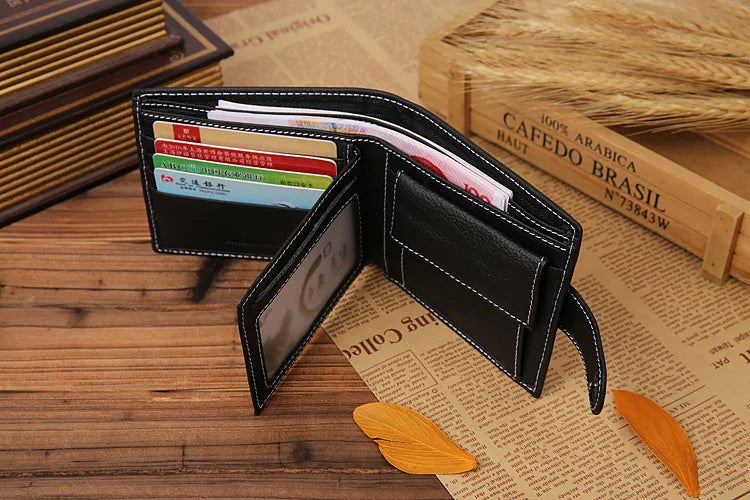 100% Genuine Leather Men Wallets Premium Product Real Cowhide Wallets for Man Short Black Walet Portefeuille Homme-14
