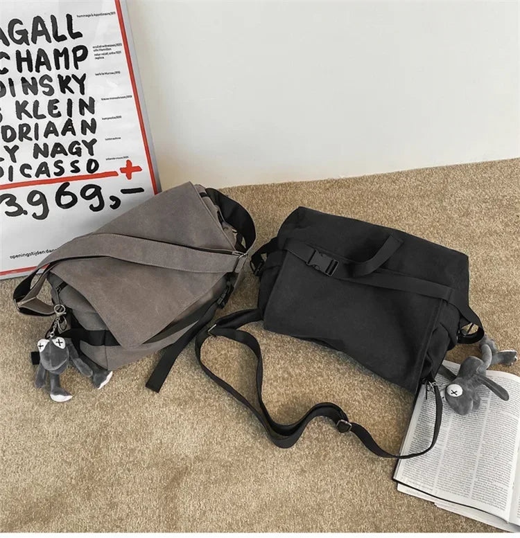 Large Capacity Canvas Messenger Bag Adjustable Shoulder Strap Casual Crossbody Handbag School Daily Bag for Youth Girls Men-23