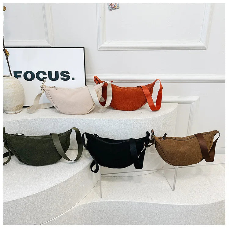 Solid Color Corduroy Women's Hobos Shoulder Bag Retro Casual Female Crossbody Bags Ladies Daily Travel Handbags Messenger Bag-20