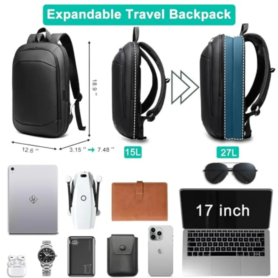 Business Backpack for Men, Slim and Expandable Waterproof Travel Laptop Backpack with USB Charger Port, Anti-Theft Lightweight-9