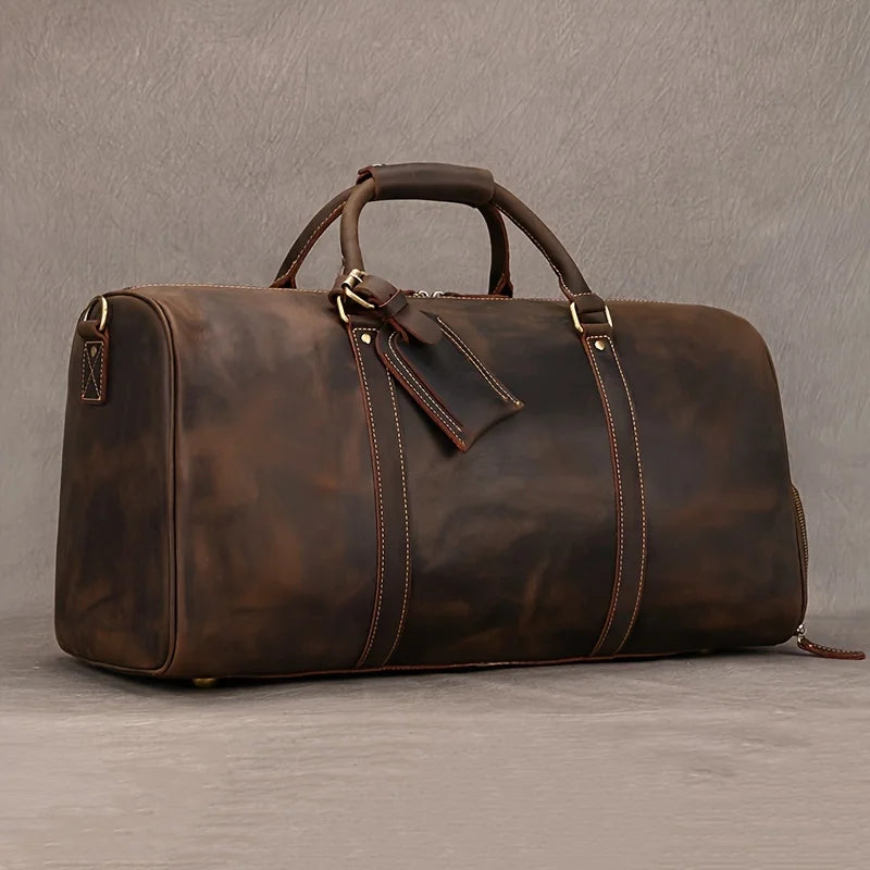 Crazy Horse Leather Real Leather Travel Bag Christmas Vacation Luggage Handbag Tote Bag Cowhide Real Leather with Shoe Compartment Travel Bag-10