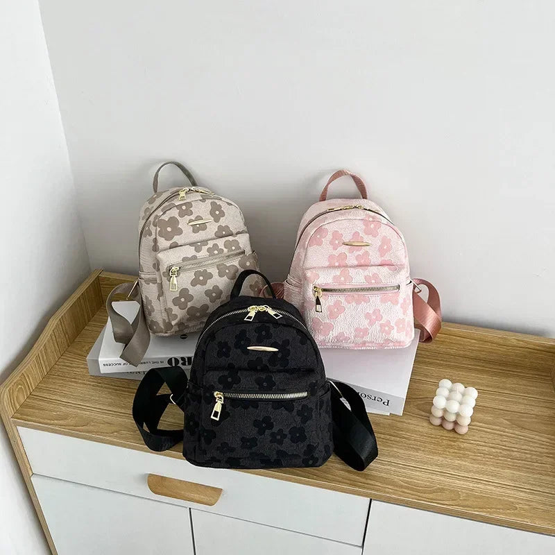 Floral Mini PU Backpack Small Capacity Multi Function PU Leather Double Shoulder School Travel Young Ladies Soft Sweet Bag-6