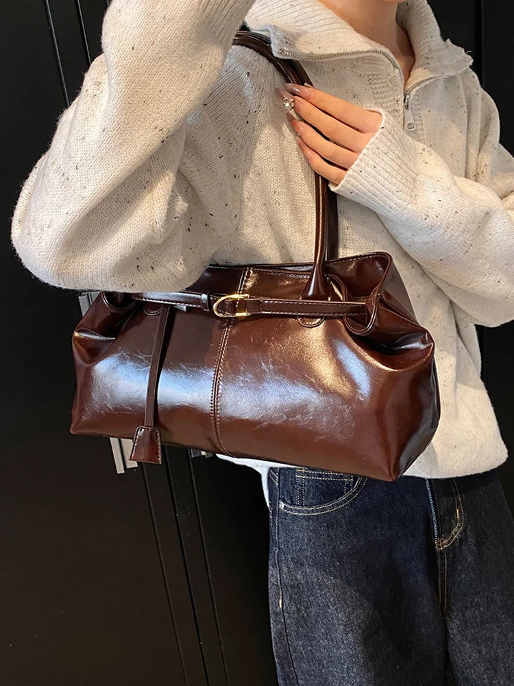 PU Leather Hobo Handbag Slouchy Top Handle Bag Fashion Work Bags Large Satchel Bag for Women Work Shopping Travel-17