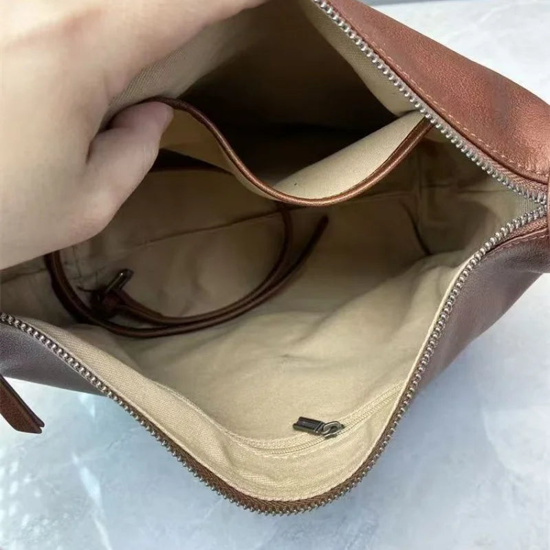 Vintage Simple Synthetic Leather Satchel Classic Top Handle Single Shoulder Crossbody City Street Daily Women Carry Bag-4