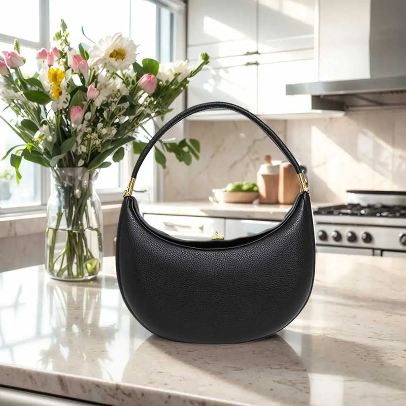 Fashion Handbag PU Leather Designer Underarm Bag with Hasp Closure Stylish Casual Clutch Purse Half Moon Bag for Women-13
