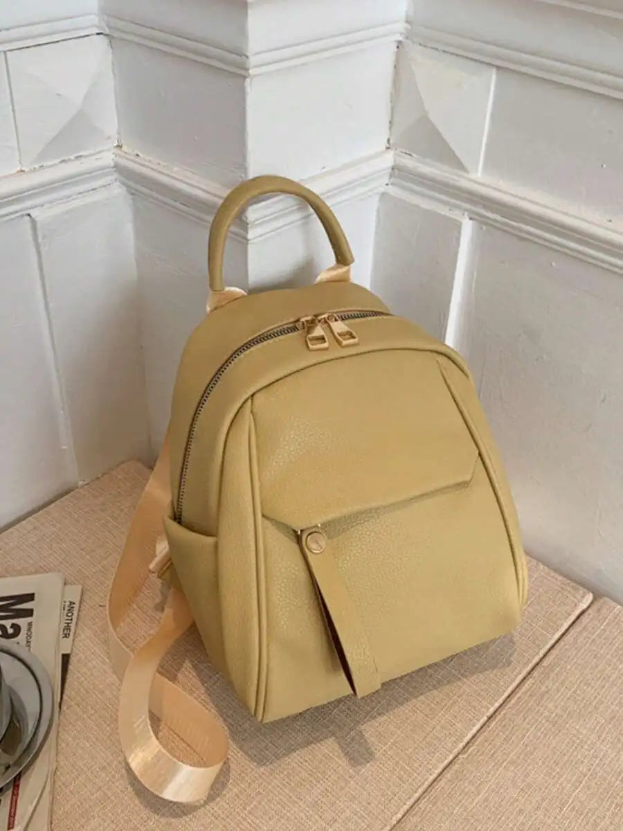 Womens Small PU Leather Backpack With Top Handle Multi Pocket Daypack For College-5