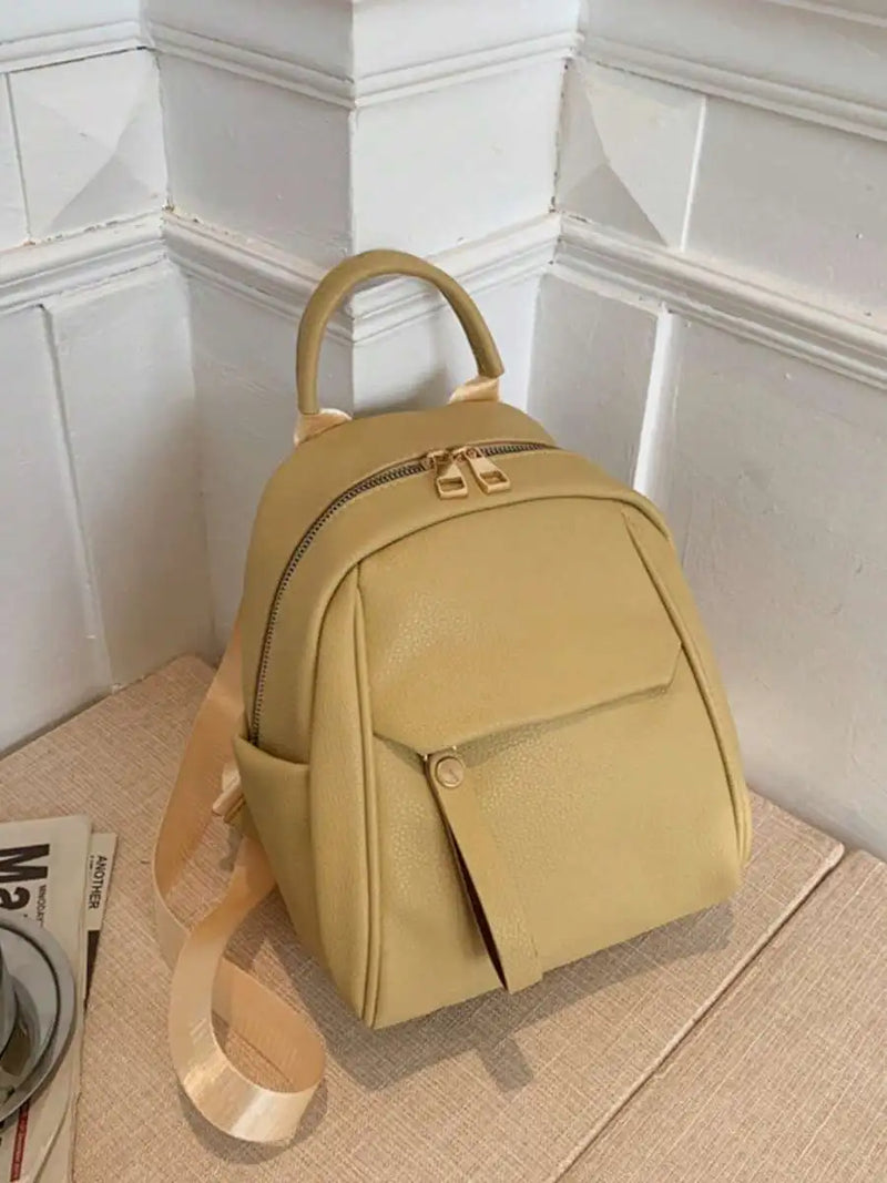 Womens Small PU Leather Backpack With Top Handle Multi Pocket Daypack For College-5