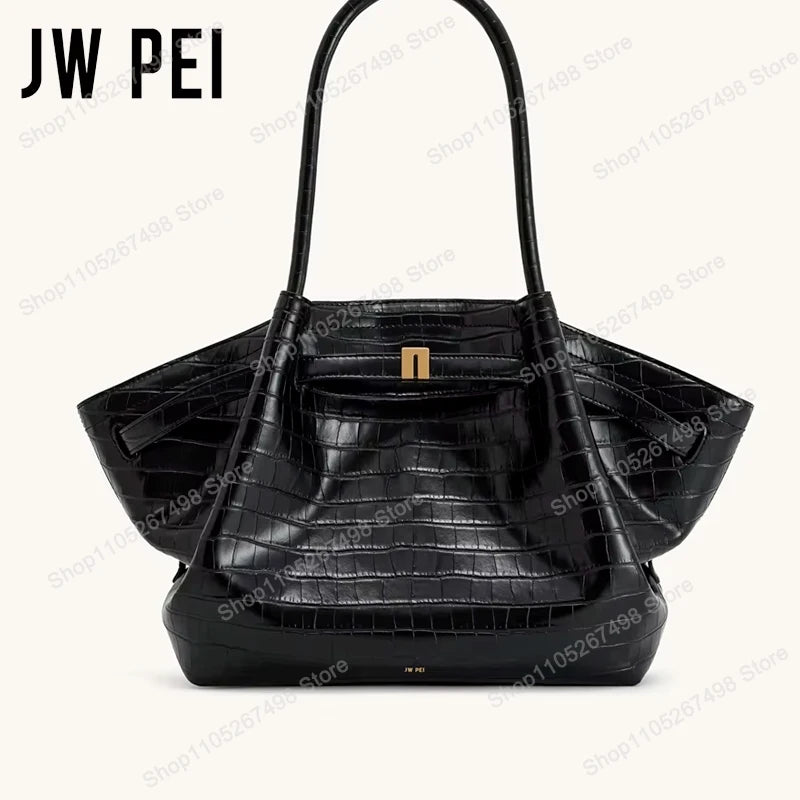 JW PEI Hana Minimalist Pebbled Leather Top-Handle Bag Women Luxury Designer Style Trapeze Tote Bag Elegant Shoulder Crossbody Purse 2026-21