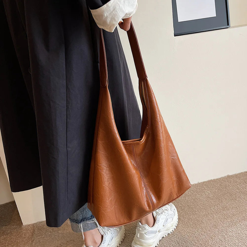 Women Leather Shoulder Bag Versatile Soft Underarm Bag Soft Hobo Bag and Clutch 2pcs Shoulder Bag and Handbag Set Shopping Bag-10