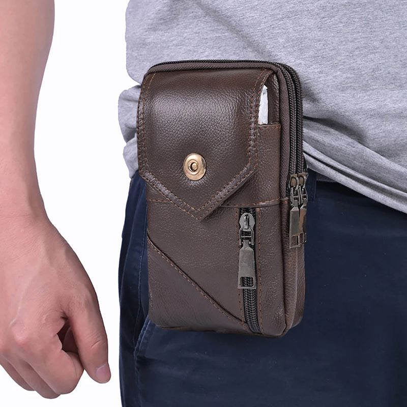 Men Simple Shoulder Bag Waterproof Leather Vintage Waist Pouch Lightweight  Phone Purse Male Travel Outdoor Bag-11