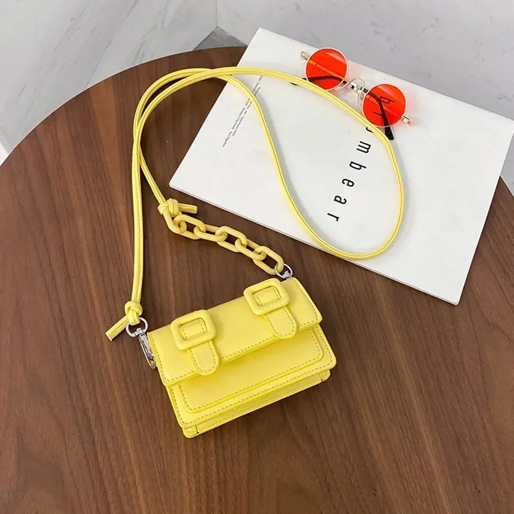 Women Girls Mini PU Leather Handbag, 2022 Summer Yellow Designer Chain Messenger Crossbody Bag-21