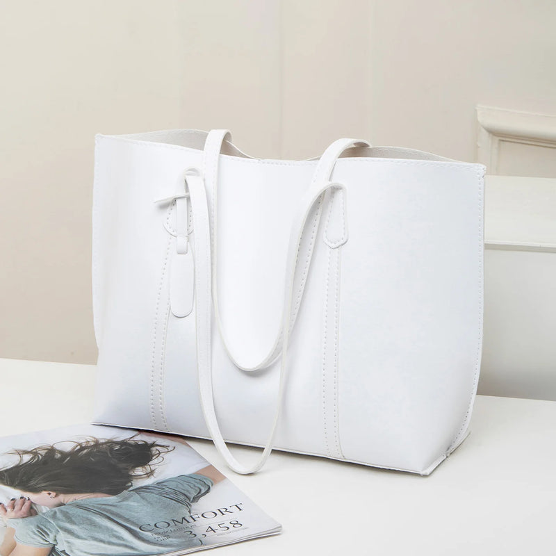 Tote Bag Solid Plain Lightweight Large Capacity PU Leather Shoulder Handbag Portable Travel Daily Women-17