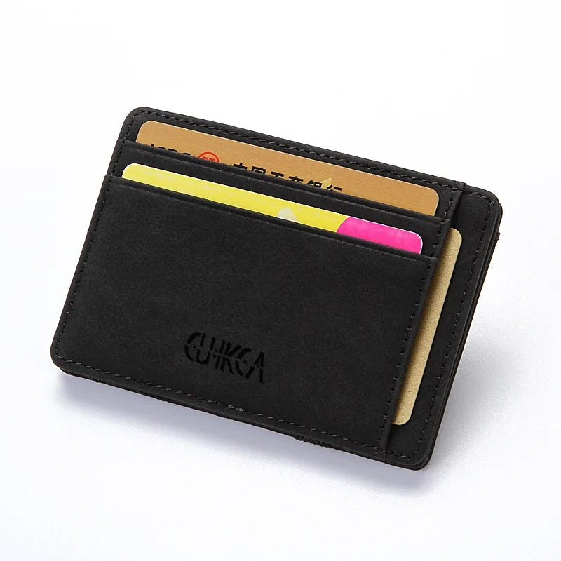Magic Wallets Slim Small Thin Credit Card Holder Bifold Pu Leather Cardholder Coin Purse Zipper Pocket Cash Clip Wallet for Men