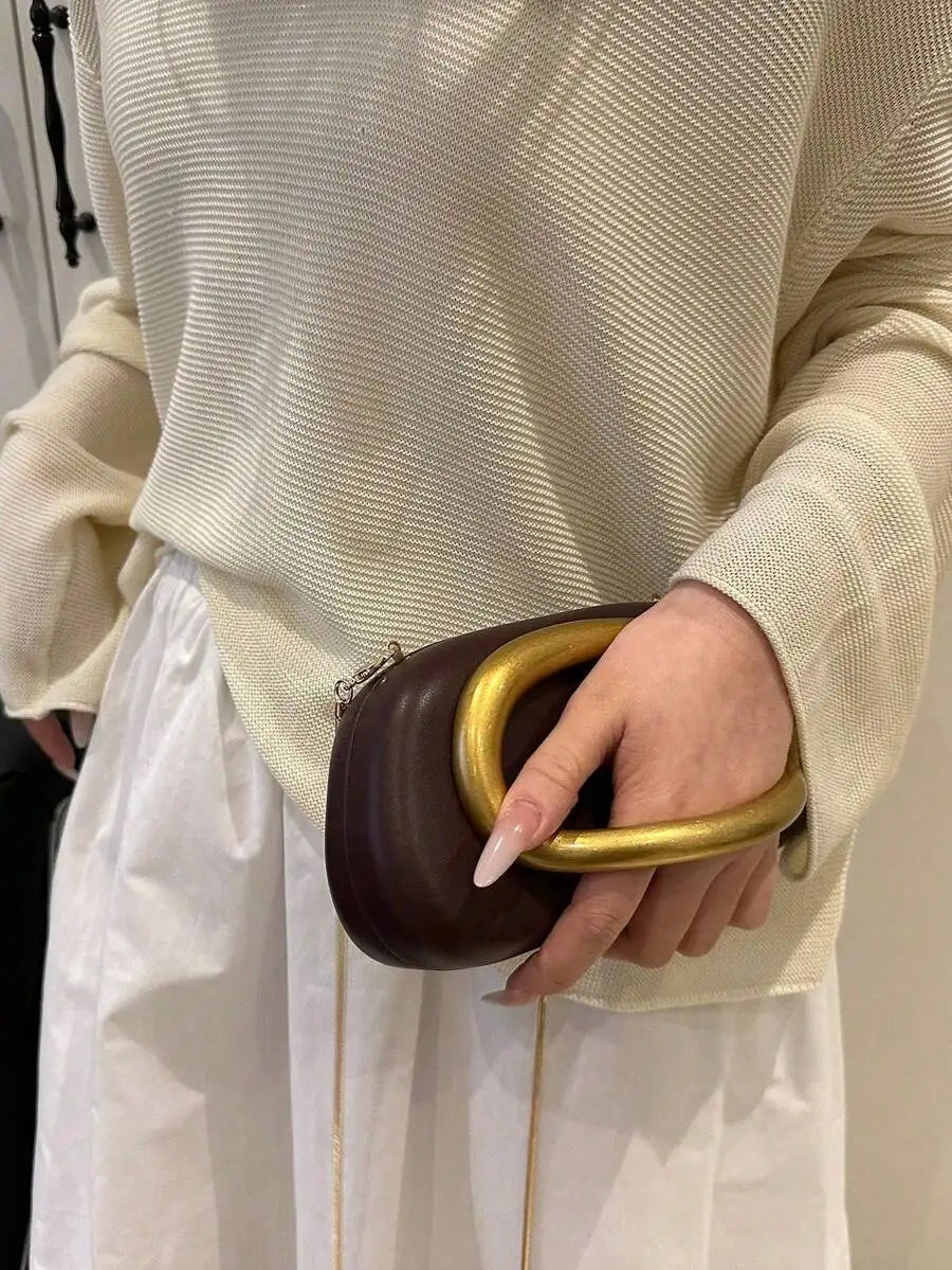 Burgundy PU Leather Clutch With Gold Tone Hardware Chain Strap Evening Bag For Party Wedding-6