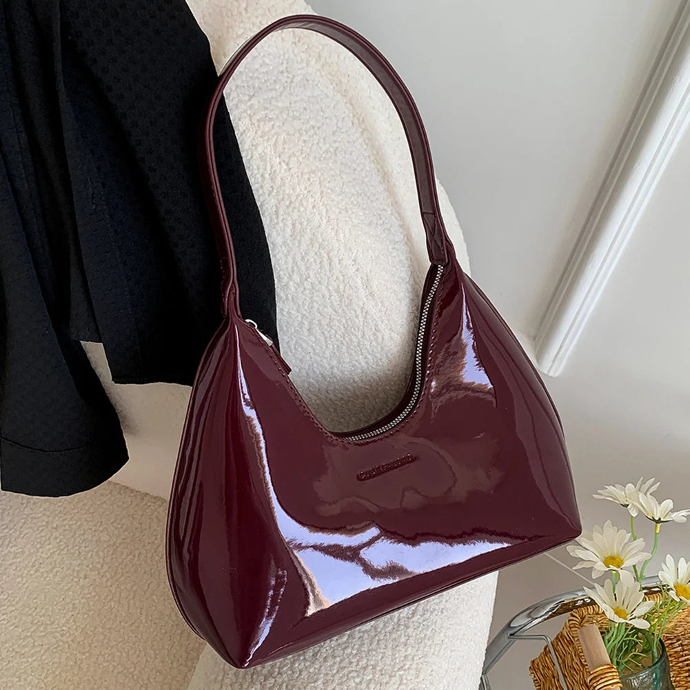 Women's Bag 2023 Patent Leather Tote Bag Versatile Fashion Shoulder Bag Satchel Hobo Bag Brand Designer Zipper Small Handbags-14