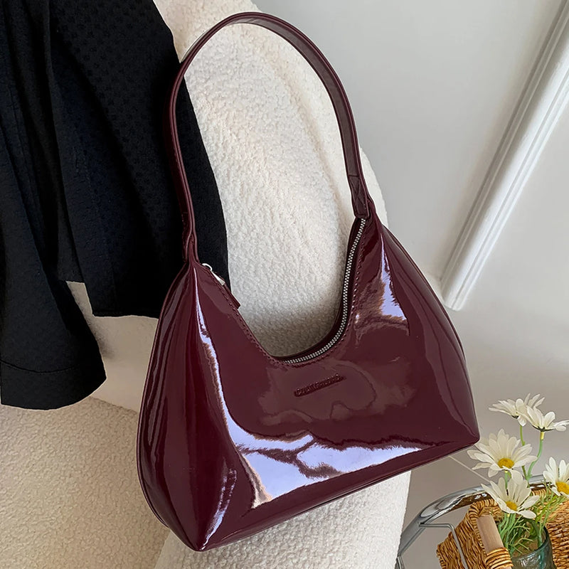 Women's Bag 2023 Patent Leather Tote Bag Versatile Fashion Shoulder Bag Satchel Hobo Bag Brand Designer Zipper Small Handbags-14