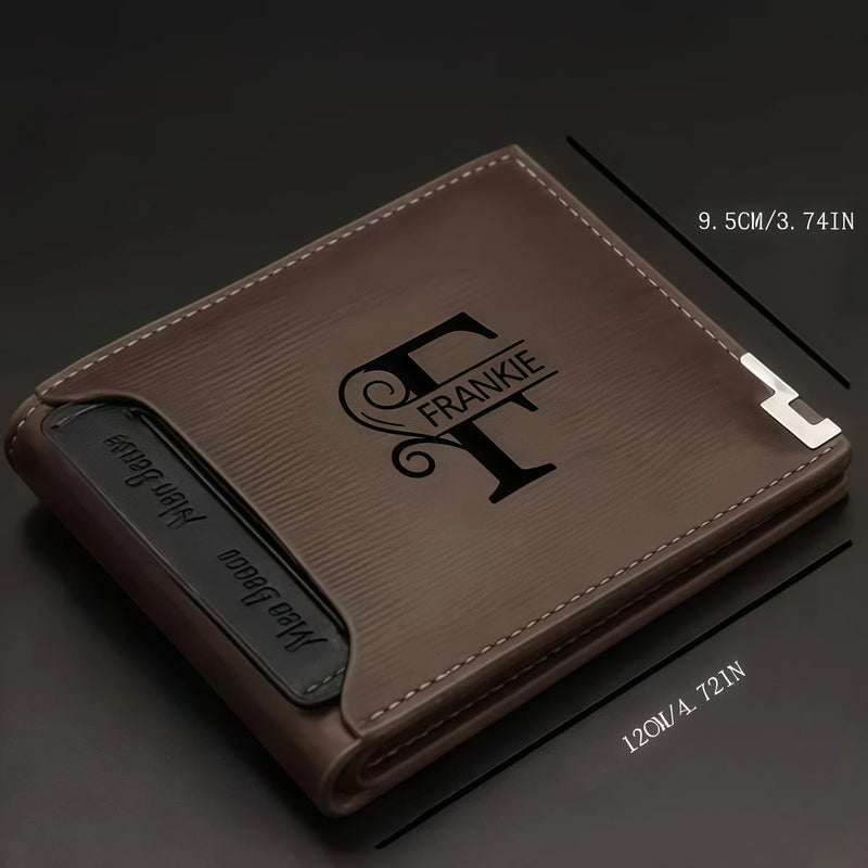 Personalized Wallet for Men Custom Wallets for Men Engraved Letter Name Leather Wallet Bifold Custom Gifts for Dad/Husband-2