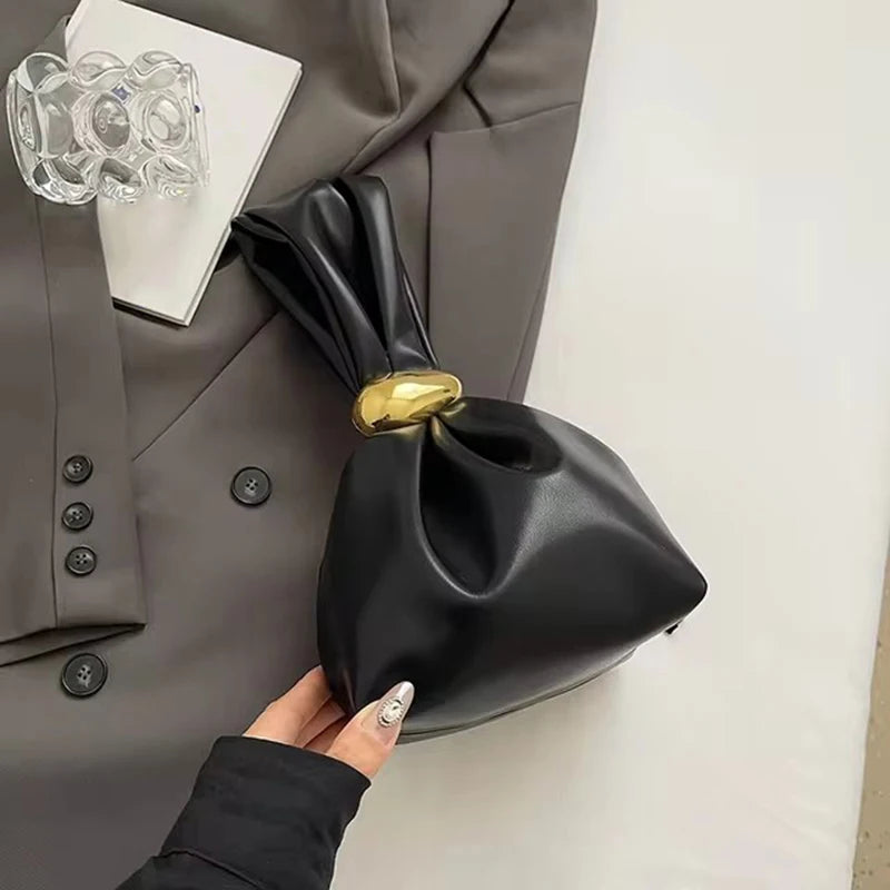 Design Mini PU Leather Dumpling Niche Clutch Bags for Women Fashion Knotted Female Retro Shoulder Bag Wrist Handbags and Purses-25