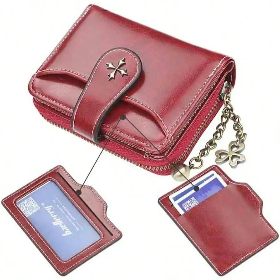 Women’s Retro Small Wallet – Mini Leather Credit Card Holder, Double-Fold Design with Zipper, Compact Aesthetic Wallet-4