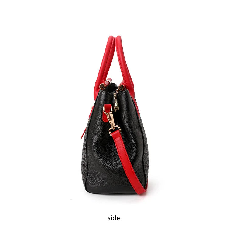 New Croc Texture Cowhide Tote Bag Women Red Contrast Handle Metal Lock Adjustable Crossbody Daily Handbag-16