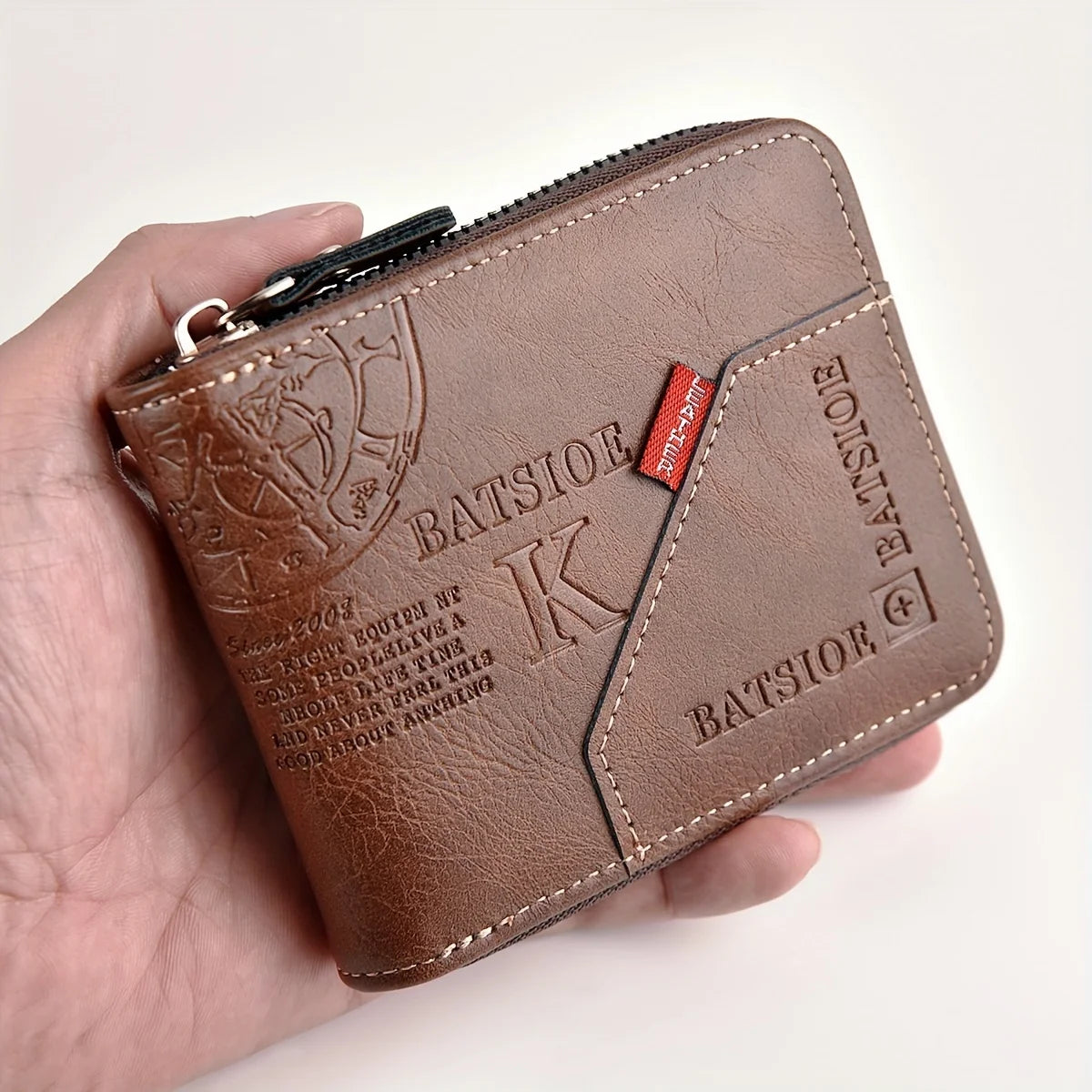 Men's Wallet Made of PU Wax Oil Skin Purse for Men Coin Purse Short Male Card Holder Wallets Zipper Around Money Coin Purse-1