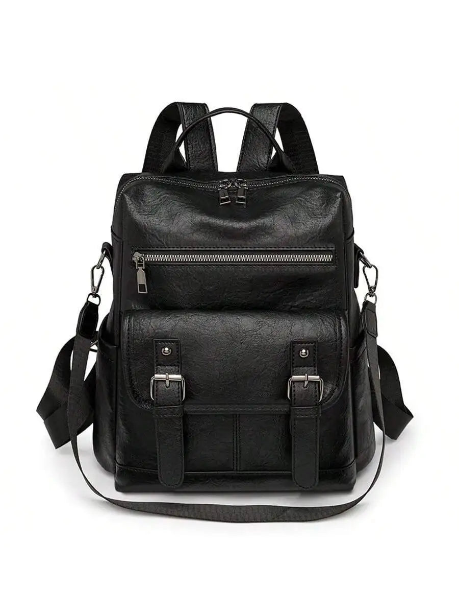 Vintage Soft Leather Womens Backpack With Fringe Multi-Function Travel Bag Black Brown-6