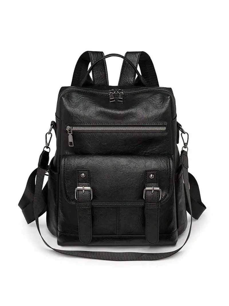Vintage Soft Leather Womens Backpack With Fringe Multi-Function Travel Bag Black Brown-6