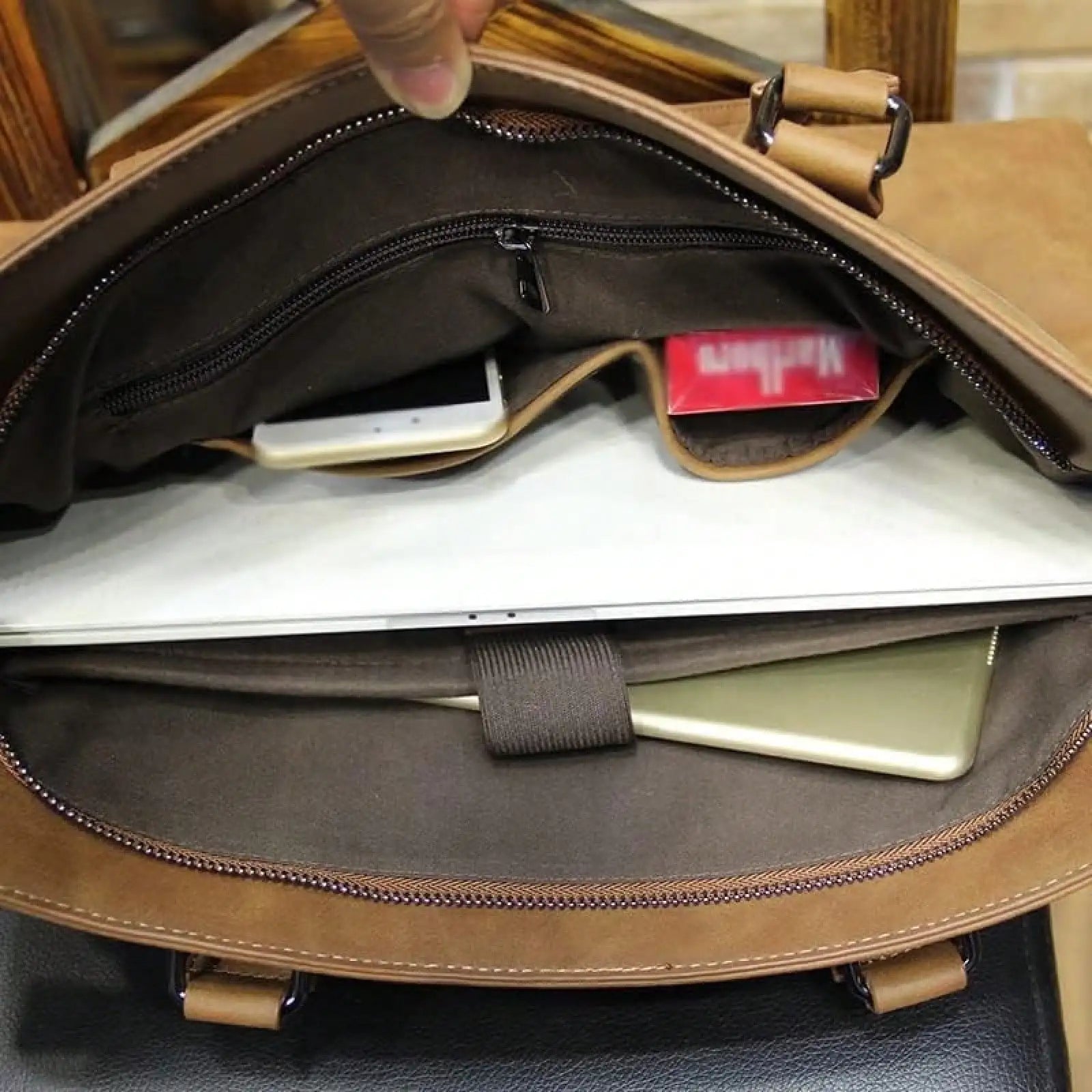 HBJWOV Leather Men's Briefcase Business Laptop Bag Handbag Men's Multifunctional Shoulder Bag-10