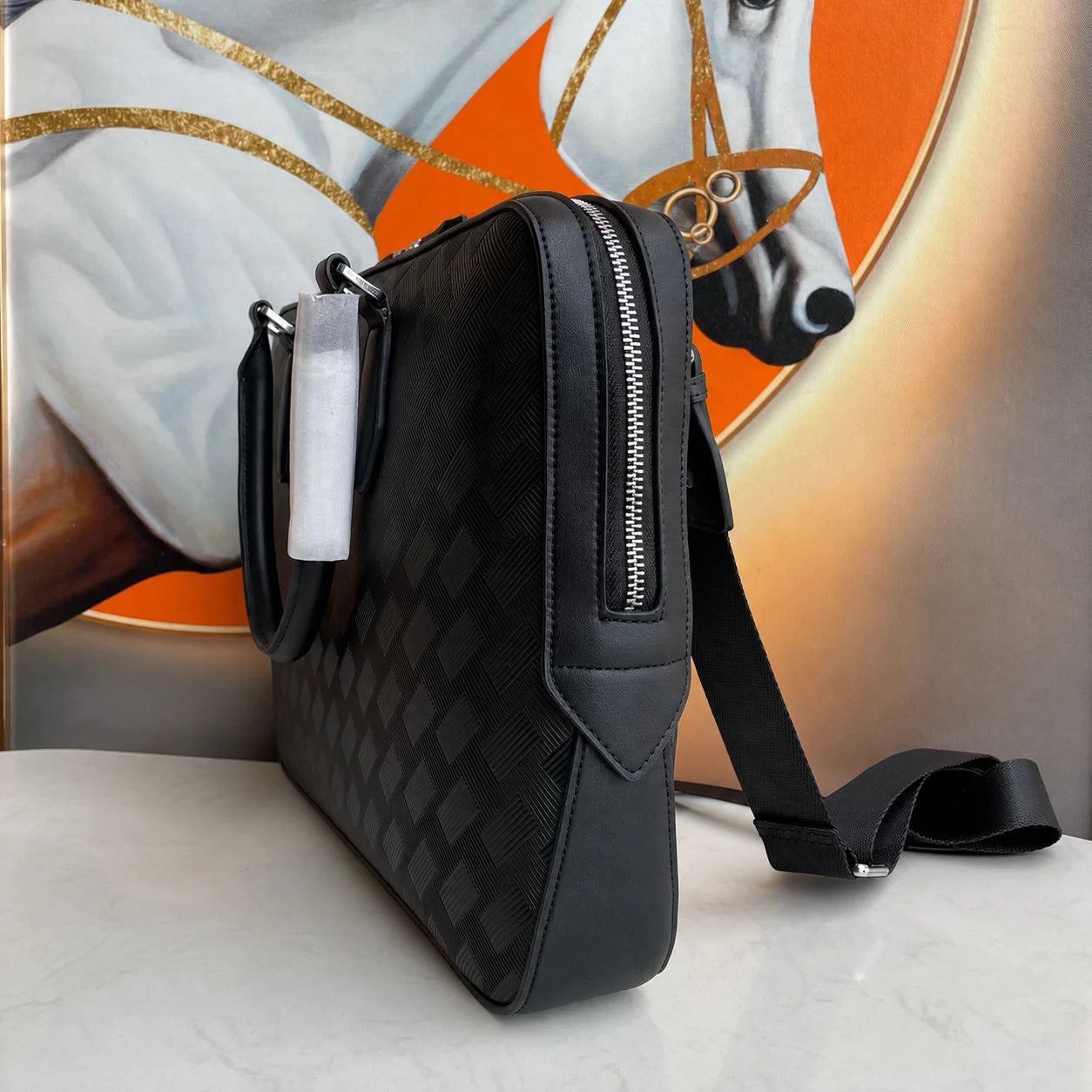 Luxury Leather Mens Top Handle Bags Classic Business Briefcase for Men Daily Office Work Handbags Embossed Leather Travel Messenger Bags-4