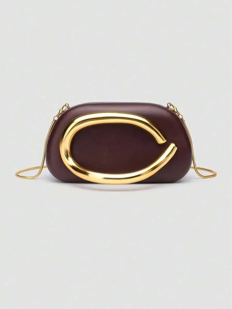 Burgundy PU Leather Clutch With Gold Tone Hardware Chain Strap Evening Bag For Party Wedding-8