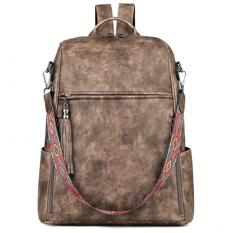 Leather Laptop Backpack For Women Designer 15.6 Inch PU Laptop Bag, Ladies Travel Computer Work Backpack Brown-24