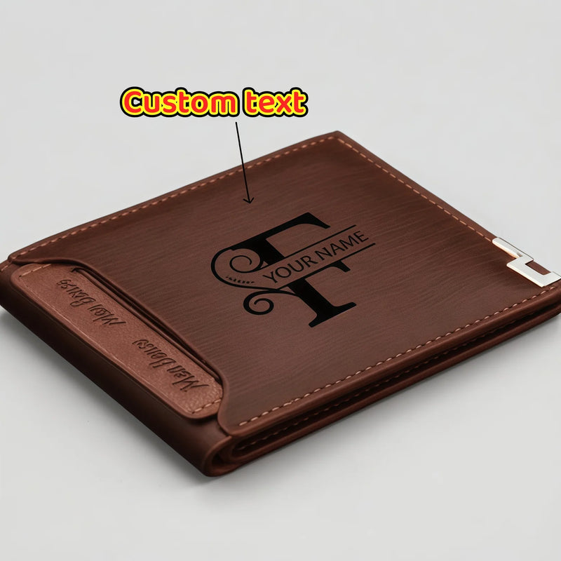 Personalized Wallet for Men Custom Wallets for Men Engraved Letter Name Leather Wallet Bifold Custom Gifts for Dad/Husband-3
