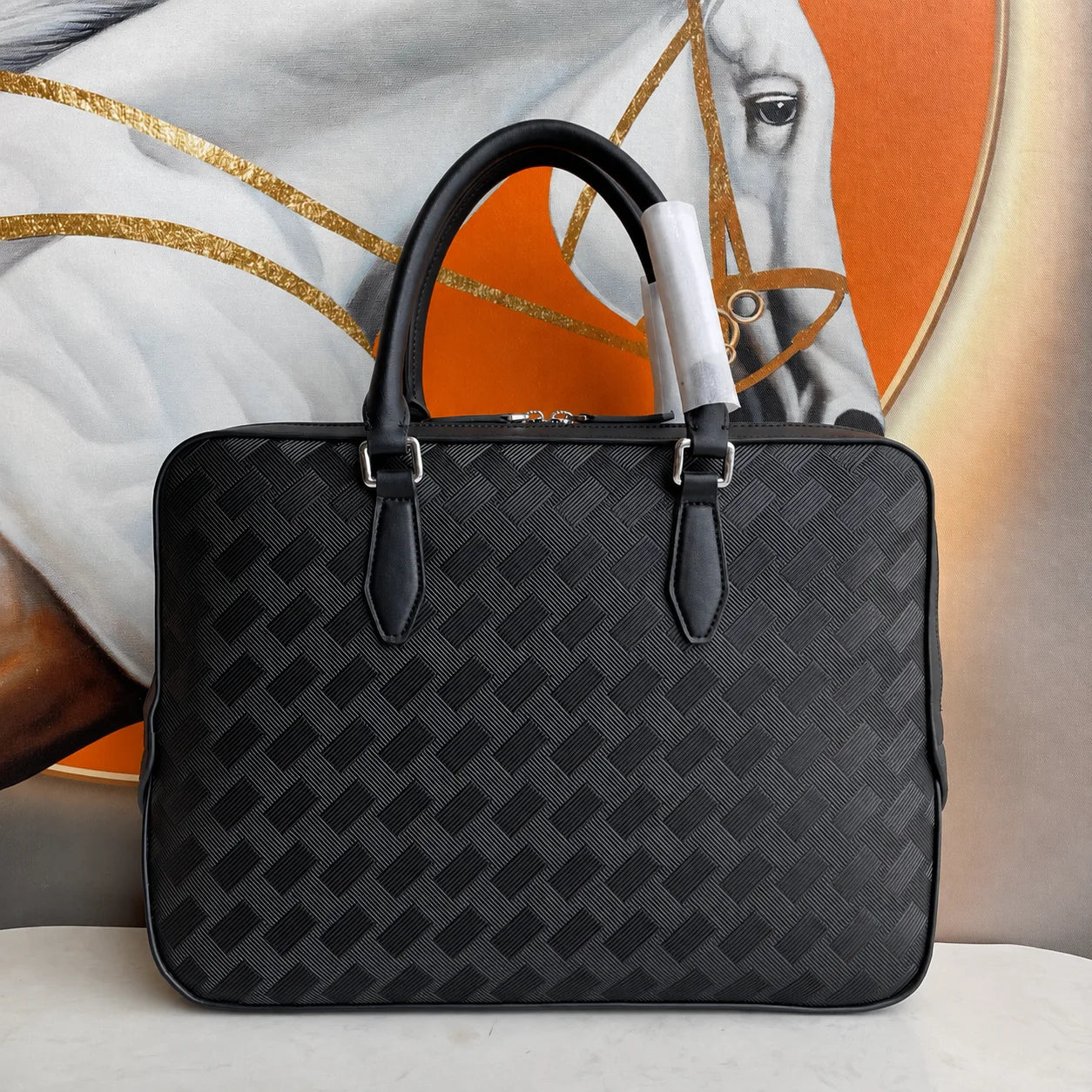 Luxury Leather Mens Top Handle Bags Classic Business Briefcase for Men Daily Office Work Handbags Embossed Leather Travel Messenger Bags-1