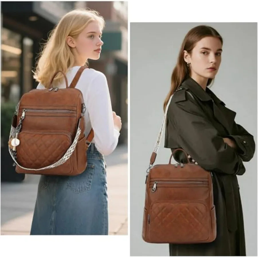 Backpack Purse for Women Large Leather Convertible Backpack Ladies Shoulder Bag Fashion Backpack Handbags for Travel and Work-2