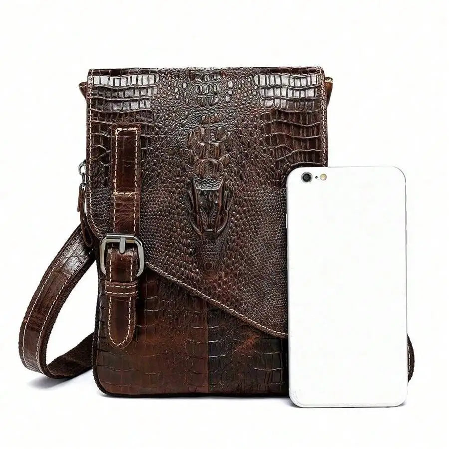 Crocodile Grain First Layer Cowhide Leather Men's Bag Flap Business Men's Shoulder Bag Crossbody Bag-7