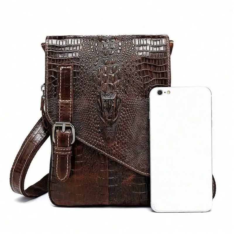 Crocodile Grain First Layer Cowhide Leather Men's Bag Flap Business Men's Shoulder Bag Crossbody Bag-7