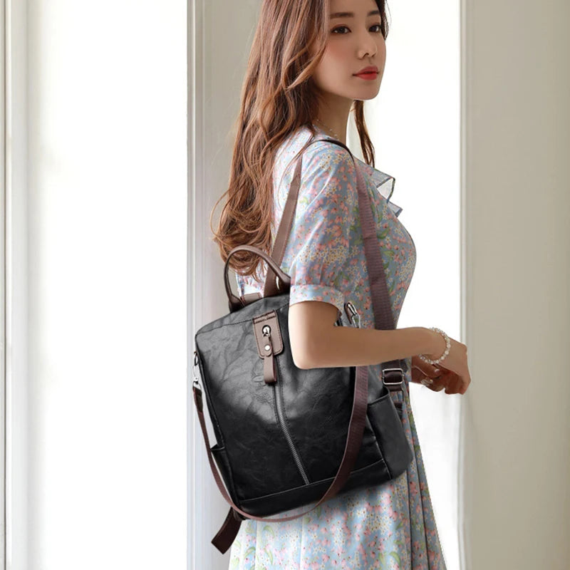 Backpack Large Capacity Anti-theft PU Leather Adjustable Straps Travel Work Women Elegant Luxury Fashion-14