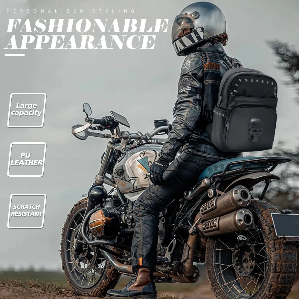 Motorcycles Accessories Bag 3D Skull PU Leather Bag Waterproof Men Women Motocycle Motorcycle Backpack Travel Bag Large PU leather-4