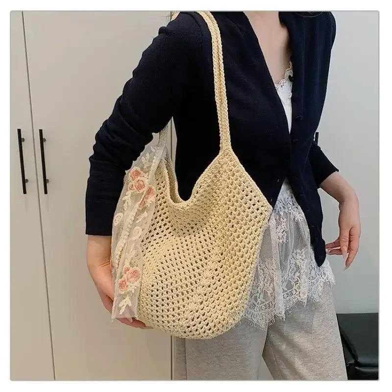 Handmade Wicker Tote Bag Large Capacity Single Shoulder Natural Rattan Casual Light Beach Vacation Daily Women Messenger Bag-20