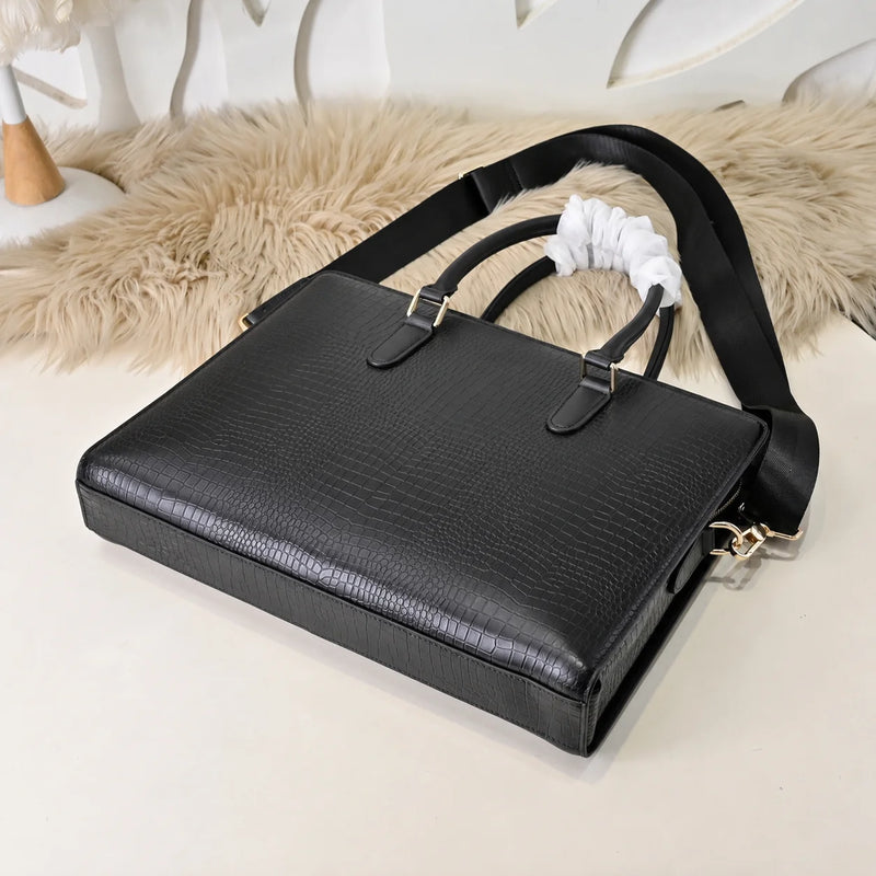 Luxury Mens Top-Handle Bags Leather Briefcase Crocodile Print Men Handbag Gold Hardware Business Office Shoulder Crossbody Bag Male Work Bag-6