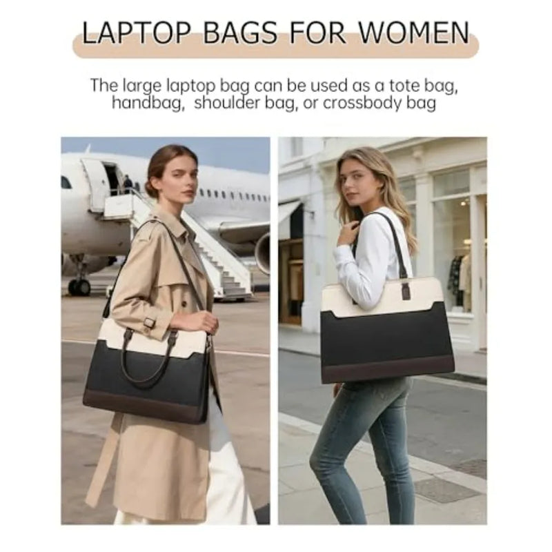 Laptop Bag for Women, 3PCS Vegan Leather Tote Bag for Work with 2 Straps, Teacher Purse Office Handbag Computer Briefcase-8