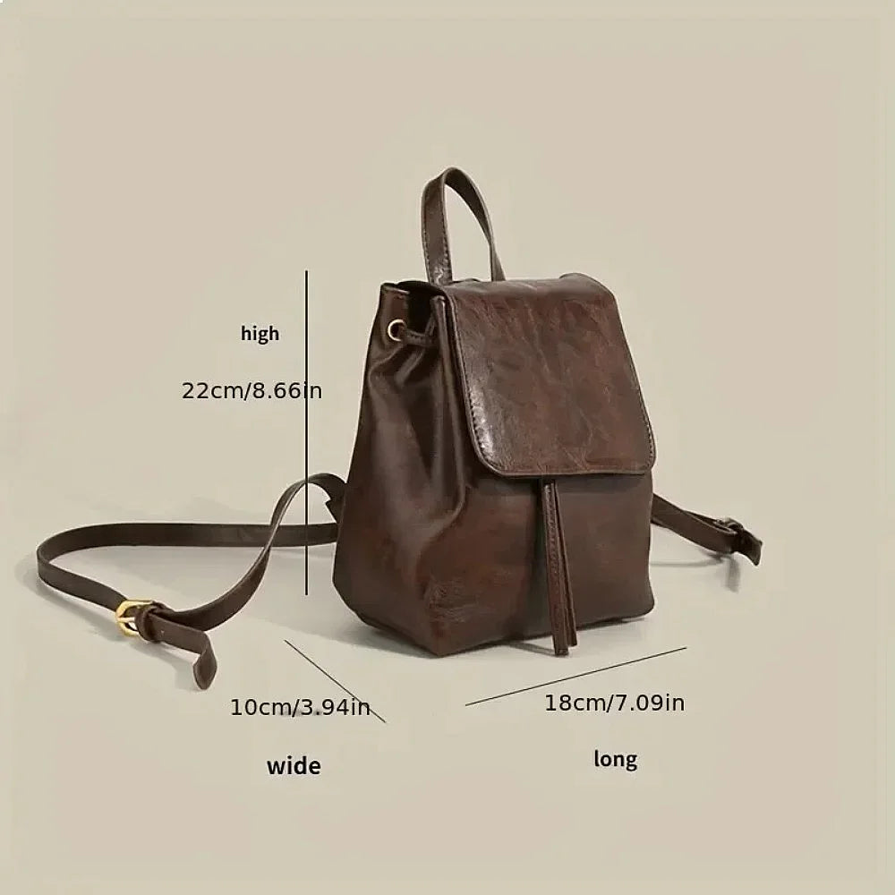 2025 Small Drawstring Flap Backpack Women Mini PU Leather Textured School Backpack Fashion Travel Commuter Bag Girl-12
