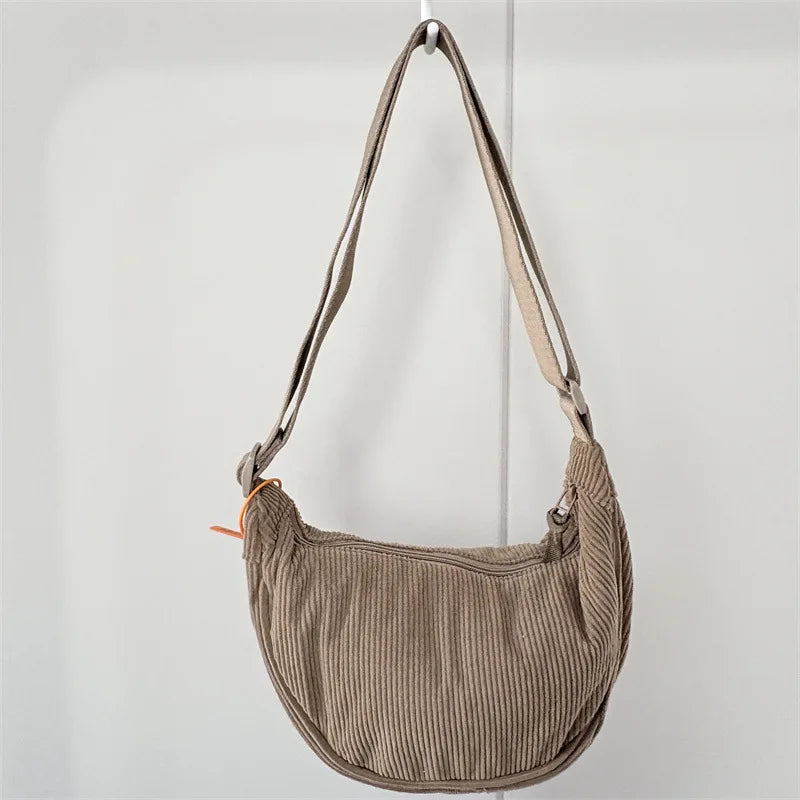 Solid Color Corduroy Women's Hobos Shoulder Bag Retro Casual Female Crossbody Bags Ladies Daily Travel Handbags Messenger Bag-39