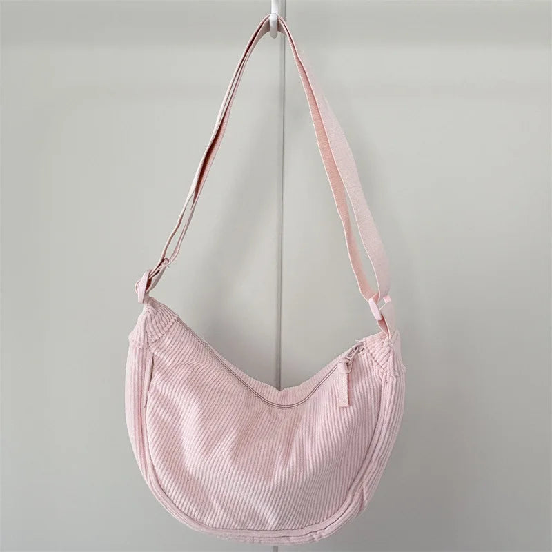 Solid Color Corduroy Women's Hobos Shoulder Bag Retro Casual Female Crossbody Bags Ladies Daily Travel Handbags Messenger Bag-45