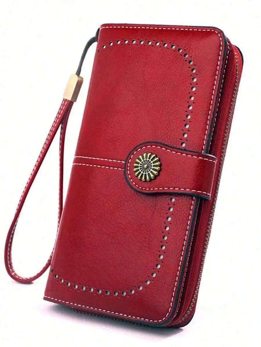 PU Leather Womens Long Wallet With Wrist Strap Large Capacity Coin Purse Card Holder Clutch Bag-9