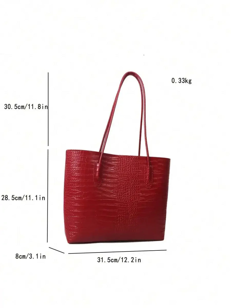 Lightweight Crocodile Embossed Tote Bag With Zipper Coin Purse For Women Business Casual Use-6