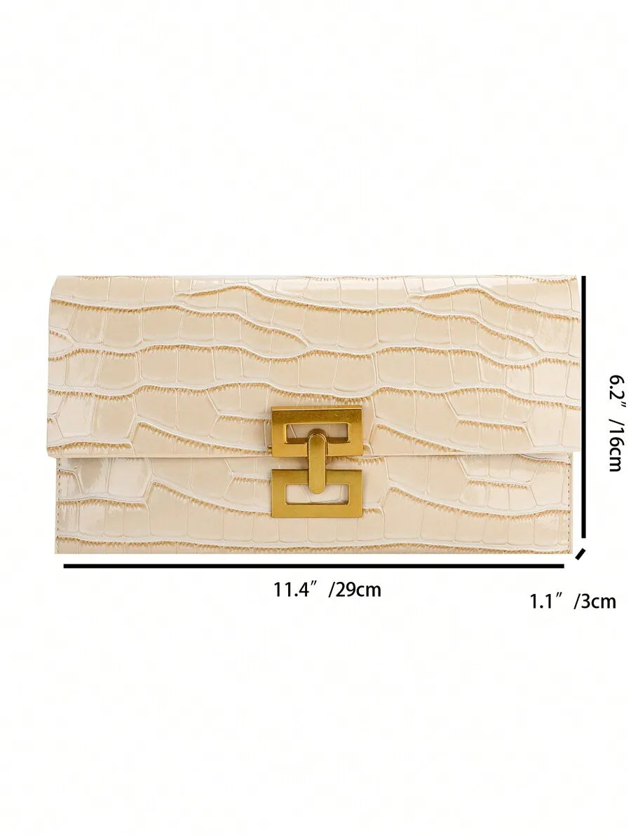 Red Crocodile Texture Clutch Bag With Gold Tone Lock Closure For Evening Party