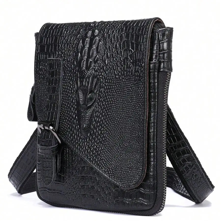 Crocodile Grain First Layer Cowhide Leather Men's Bag Flap Business Men's Shoulder Bag Crossbody Bag-8
