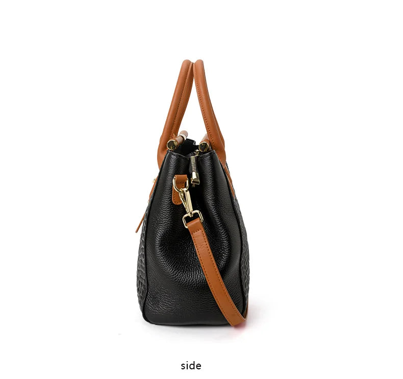 New Croc Pattern Cowhide Tote Bag Women Brown Contrast Handle Metal Lock Adjustable Crossbody Daily Handbag-15