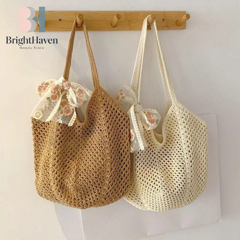 Handmade Wicker Tote Bag Large Capacity Single Shoulder Natural Rattan Casual Light Beach Vacation Daily Women Messenger Bag-4